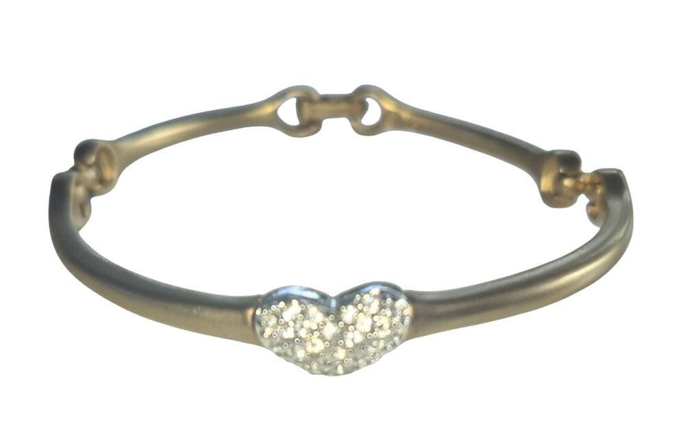 Swarovski Crystal Heart Bracelet Delicate Articulated Bangle Gold Tone Classic